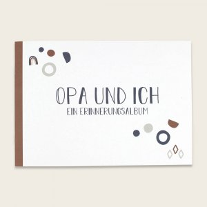 Erinnerungsbuch Opa & ich weiß mit Aufdruck in Retro-Farben braun & blau
