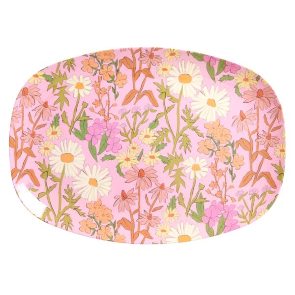 Rechteckige Melamin Platte von Rice mit Daisy Dearest Print in rosa