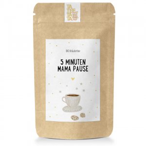 Tateetata Teetütchen in naturbraun mit Aufschrift "5 Minuten Mama Pause"