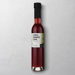 Wajos Erdbeere-Rhabarber Crema in der 250ml Glasflasche mit schwarzem Verschluss