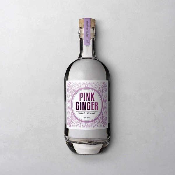 Wajos Pink Ginger in schön geschwungener Glasflasche mit Pink-Weißem Etikett