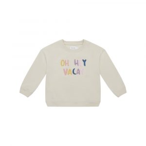 Leevje Oversized Sweatshirt in Beige mit bunten Buchstaben Oh hey Vacay