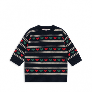 Dunkelblaues Strickkleid mit Grünen und Roten Herzen von Konges Sloejd