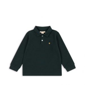 Langarm Poloshirt von Konges Sloejd in Dunkelgrün mit einer kleinen Zitronen Applikation