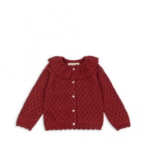 Festliche Strickjacke mit Bubi Kragen in glitzerndem Rot von Konges Sloejd