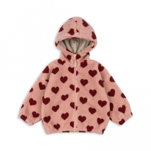 Kinder Teddy Hoodie Jacke in rosa mit roten Herzen von Konges SLoejd