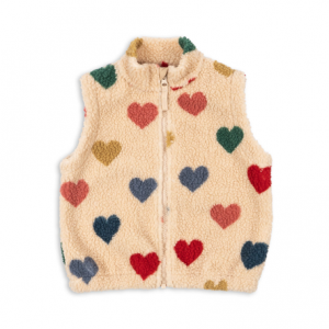 Konges Sloejd Teddy Weste für Kinder in Beige mit bunten Herzen