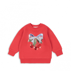 Rotes Sweatshirt mit Kirschmotiv aus Pailletten von Konges Sloejd