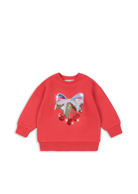 Rotes Sweatshirt mit Kirschmotiv aus Pailletten von Konges Sloejd
