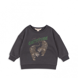 Konges Sloejd Sweatshirt in Dunkegrau mit Print von 2 Jaguaren und grüner Schrift