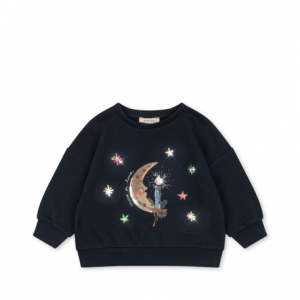 dunkelblaues Sweatshirt mit Mondmotiv von Konges Sloejd