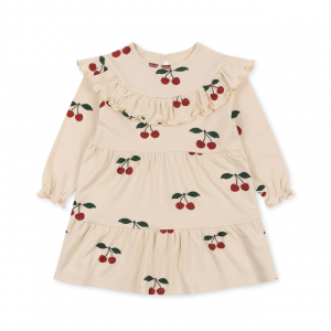 Langarm Kleid für Kinder in weiß mit roten Glitzerkirschen von Konges Sloejd