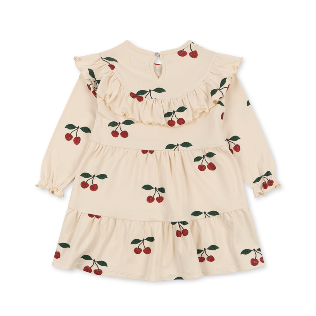 Langarm Kleid für Kinder in weiß mit roten Glitzerkirschen von Konges Sloejd