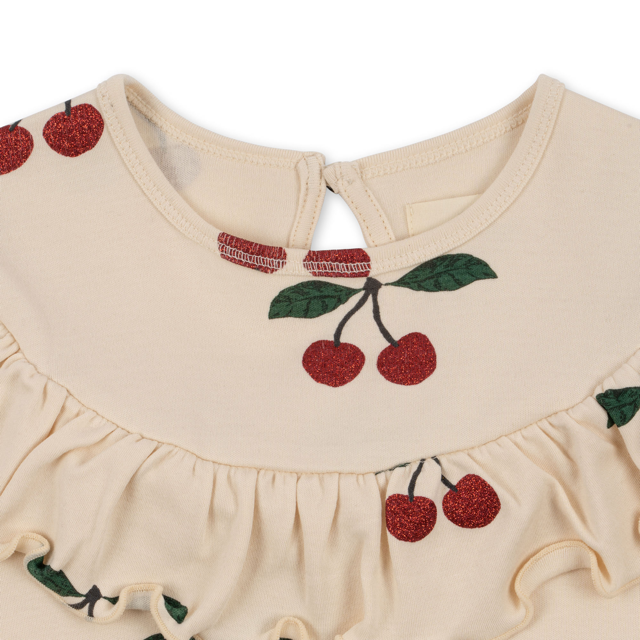 Langarm Kleid für Kinder in weiß mit roten Glitzerkirschen von Konges Sloejd