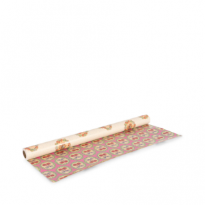 Geschenkpapier mit Kirschen und Bärchen doppelseitig, eine Seite Pink und einen Seite Beige