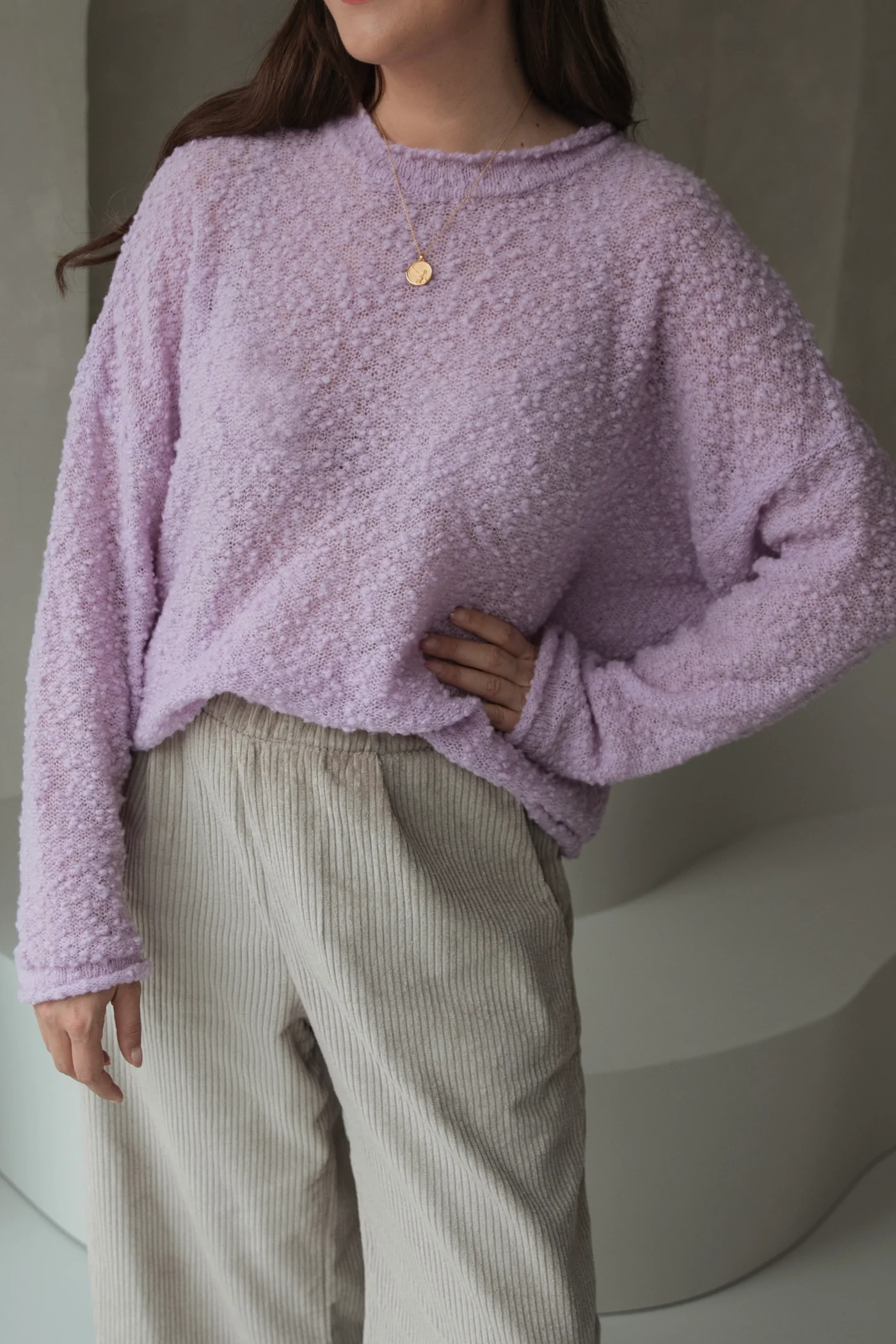 lila farbiger Bubble Strickpullover von Clara Himmel