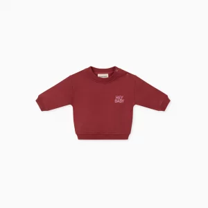 Sweatshirt in Burgundy mit Rosa farbigem Stick auf der linken Brust HEY BABY von Famvibes