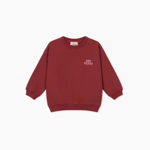 Hey Kiddo Sweatshirt von Famvibes in Burgundy Rot mit rosafarbigem Stick "HEY KIDDO"