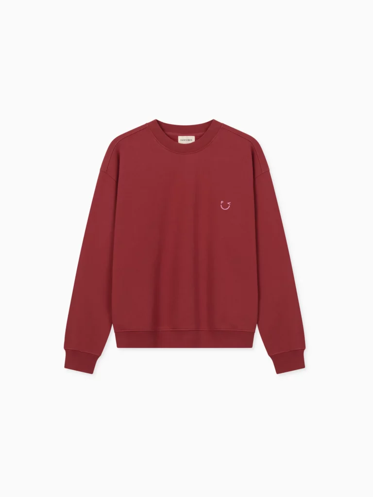 Icon Sweatshirt von Famvibes in Burgundy Rot mit Rosa Icon Stick als Smiley