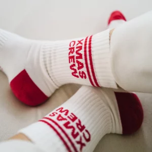Weihnachtssocken Unisex von Famvibes in weiß mit roter Ferse und roten Zehen und roter Aufschrift XMAS CREW