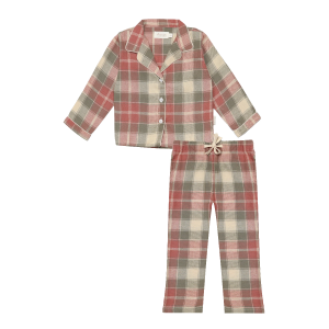 Leevje Mini Me Flanell Pyjama rot-grün kariert im Mini-Me Look