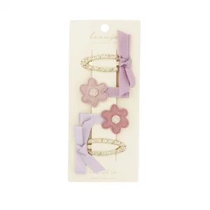 Haarspangen in den Farben Lila & Gold mit Blumen und Schleifen von Leevje