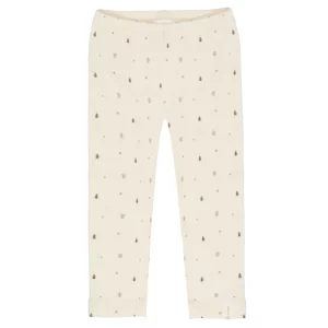 Kinderleggings aus beige Rippe mit Baum Alloverprint