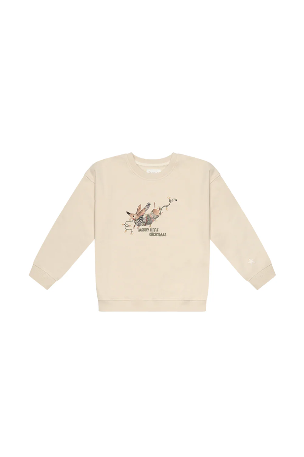 Sweatshirt in Beige mit Druck Dackel & Lichterkette von Leevje