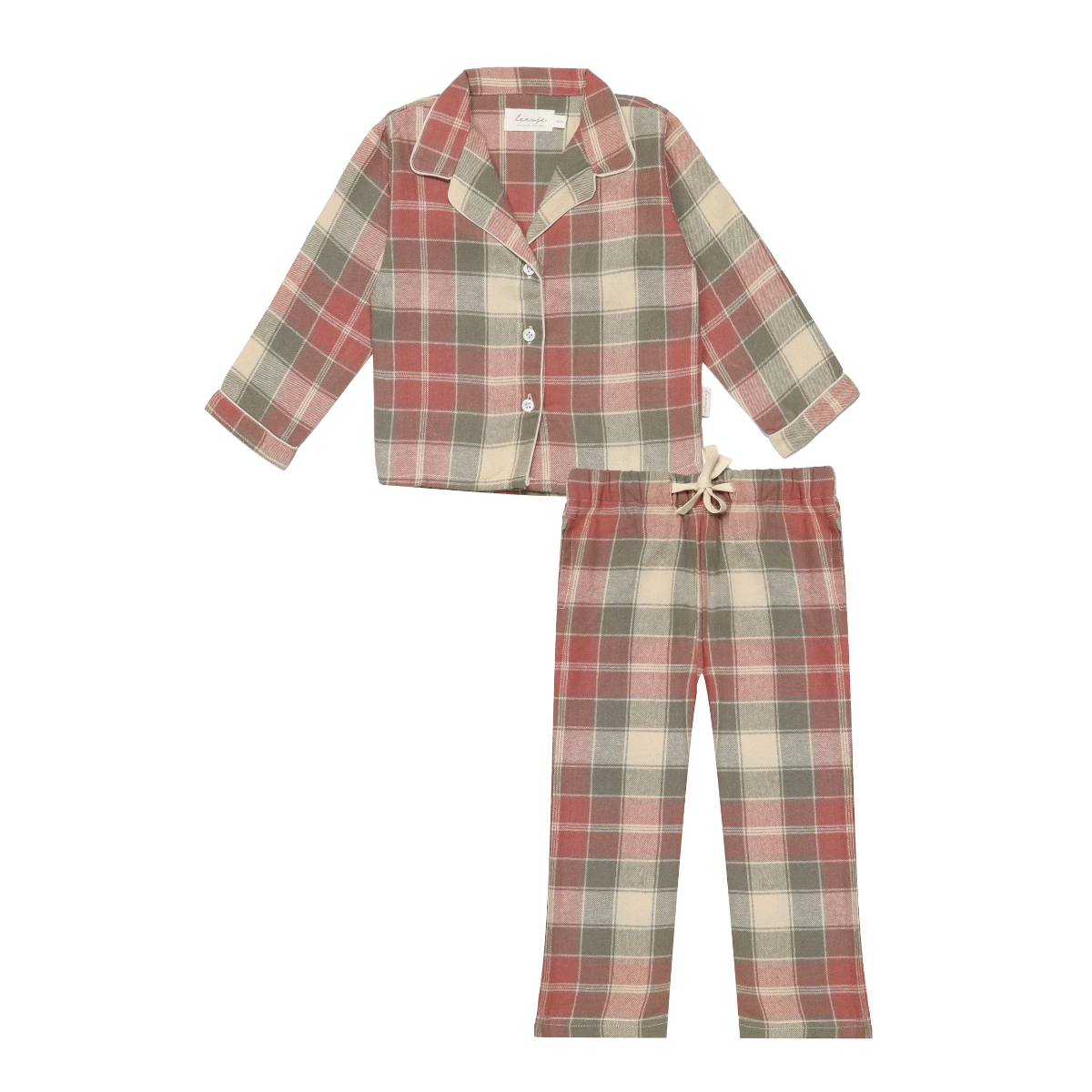 Mini-Me Flanell Pyjama in rot-grün kariert von Leevje
