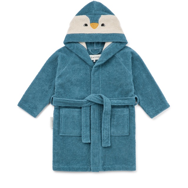 Bademantel blau mit Kapuze als Pinguin-Gesicht von Liewood
