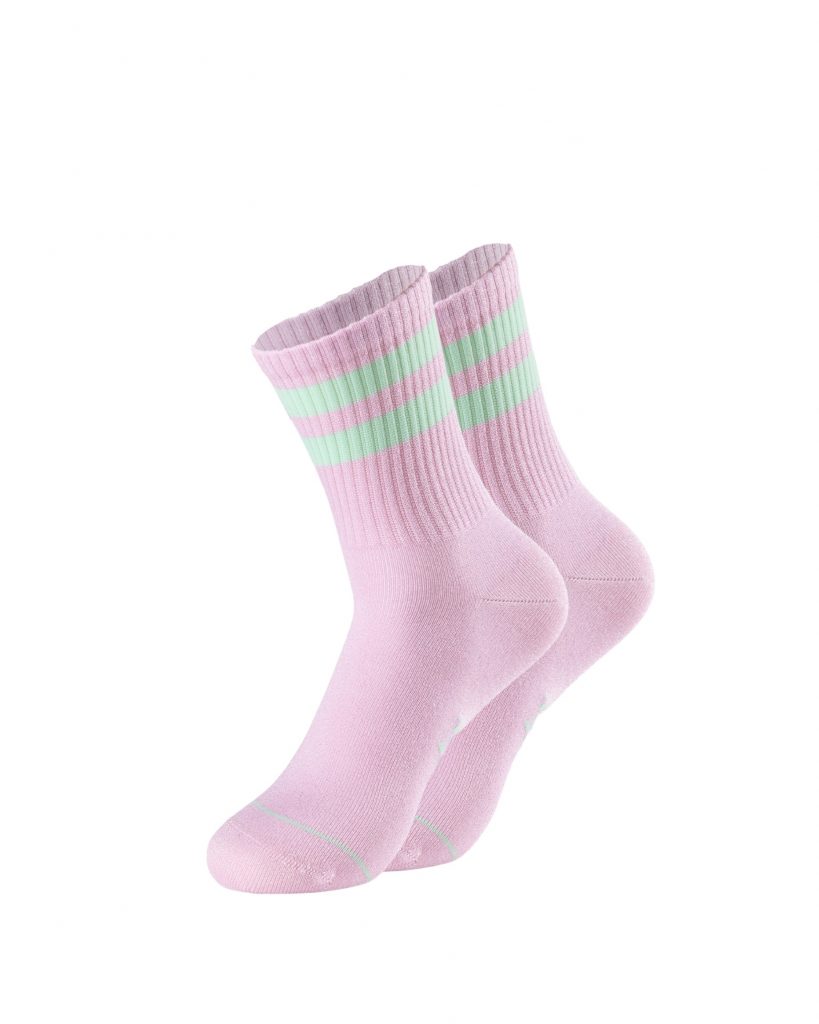 Fliederfarbige Glitzerspcken mit 2 Streifen in Mini am Schaft