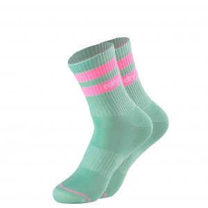 Ooley Socken in Türkis mit 2 breiten neon pinken Streifen am Schaft