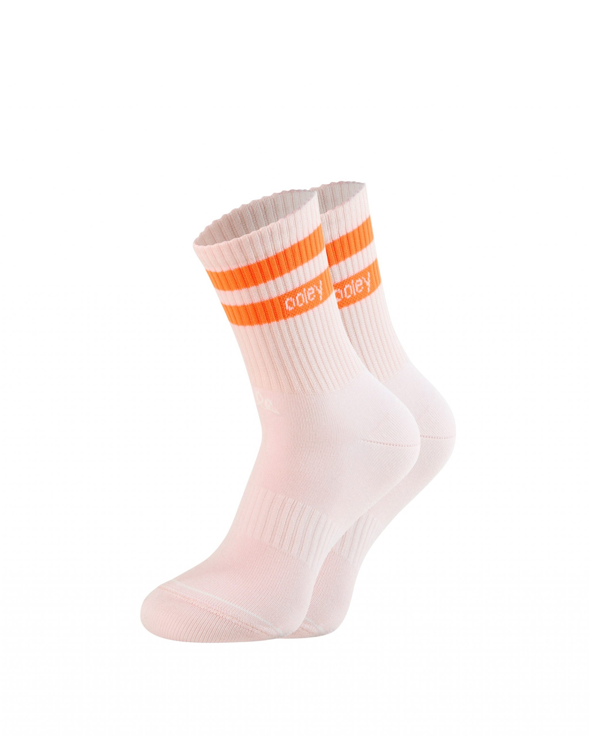 Ooley Socken in hellem Rosa mit 2 breiten Orangen Streifen am Schaft