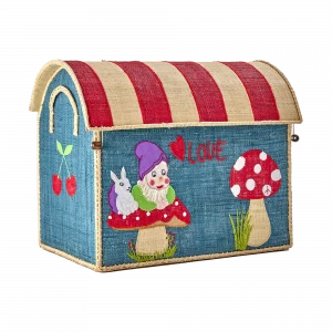 Mittleres Aufbewahrungshaus von Rice mit Rot Beige gestreiften Dach. Vorne ist ein Zwerg, der auf einem Fliegenpilz sitzt und ein weiterer Fliegenpilz abgebildet