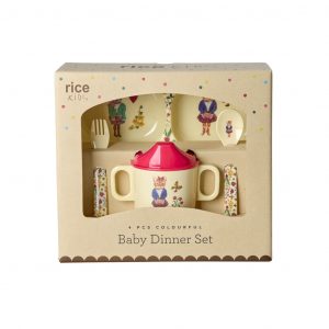 Baby Geschenkset Nathalie Lété mit süßen Tiermotiven auf Beigem Grund mit roten Details