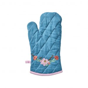 Baumwoll Ofenhandschuh in Petrol mit Blumenmuster von Rice