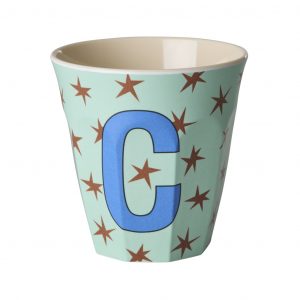 Buchstabenbecher von Rice in Mint mit Buchstabe C In Blau und braunen Sternen