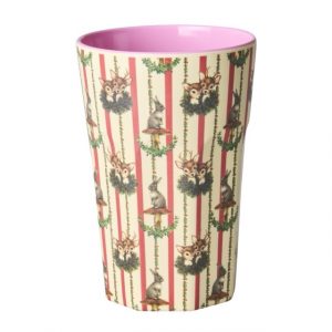 Latte Becher von Rice in Beige mit Sweet Forest Print und innen Rosa