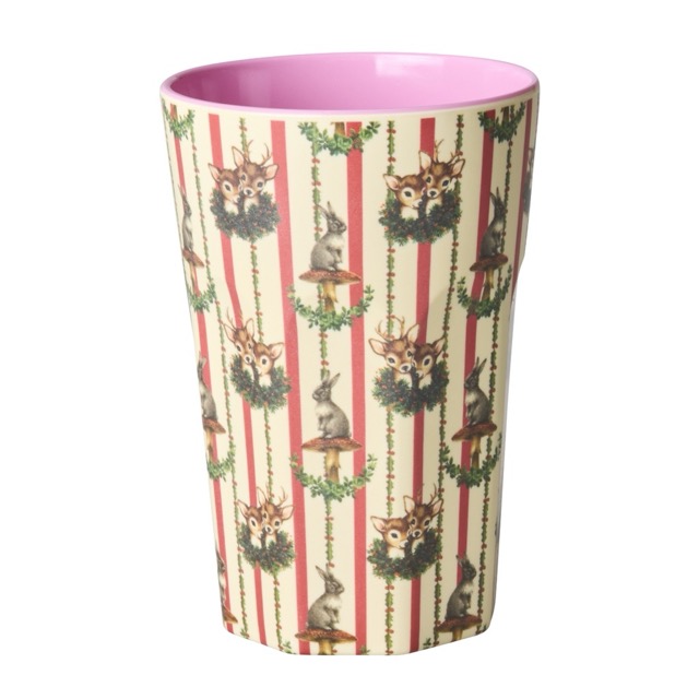 Latte Becher von Rice in Beige mit Sweet Forest Print und innen Rosa