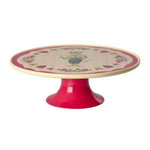 Tortenplatte in Rot und Beige mit Print von Nathalie Lété mit Leopardendame