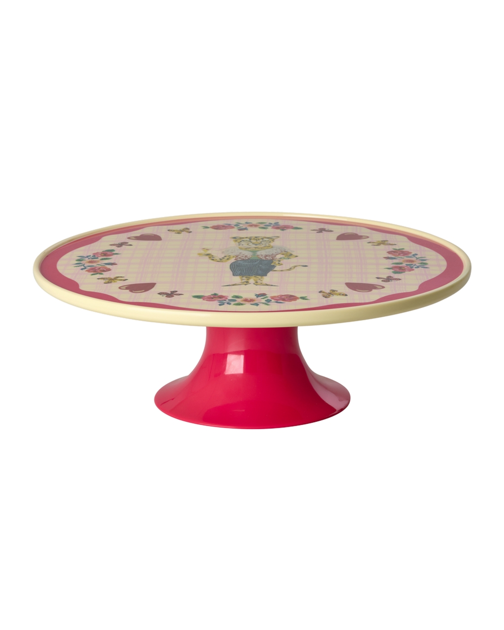 Tortenplatte in Rot und Beige mit Print von Nathalie Lété mit Leopardendame