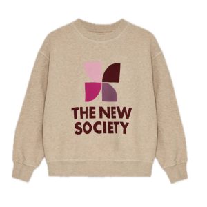 Logo Sweatshirt in Beige Melange mit Logo in Pink, Rosa & Lila und der Aufschrift "The New Society"