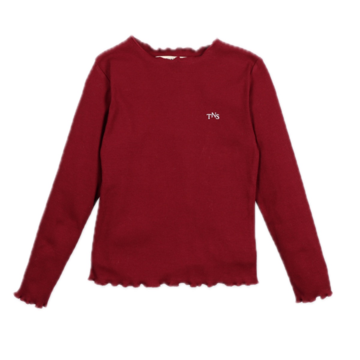 Rotes Longsleeve mit Lochstickerei auf der Brust von TNS