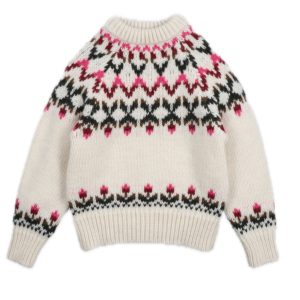 Norweger Pulli in Weiß mit Grün, Pinkem Muster von TNS