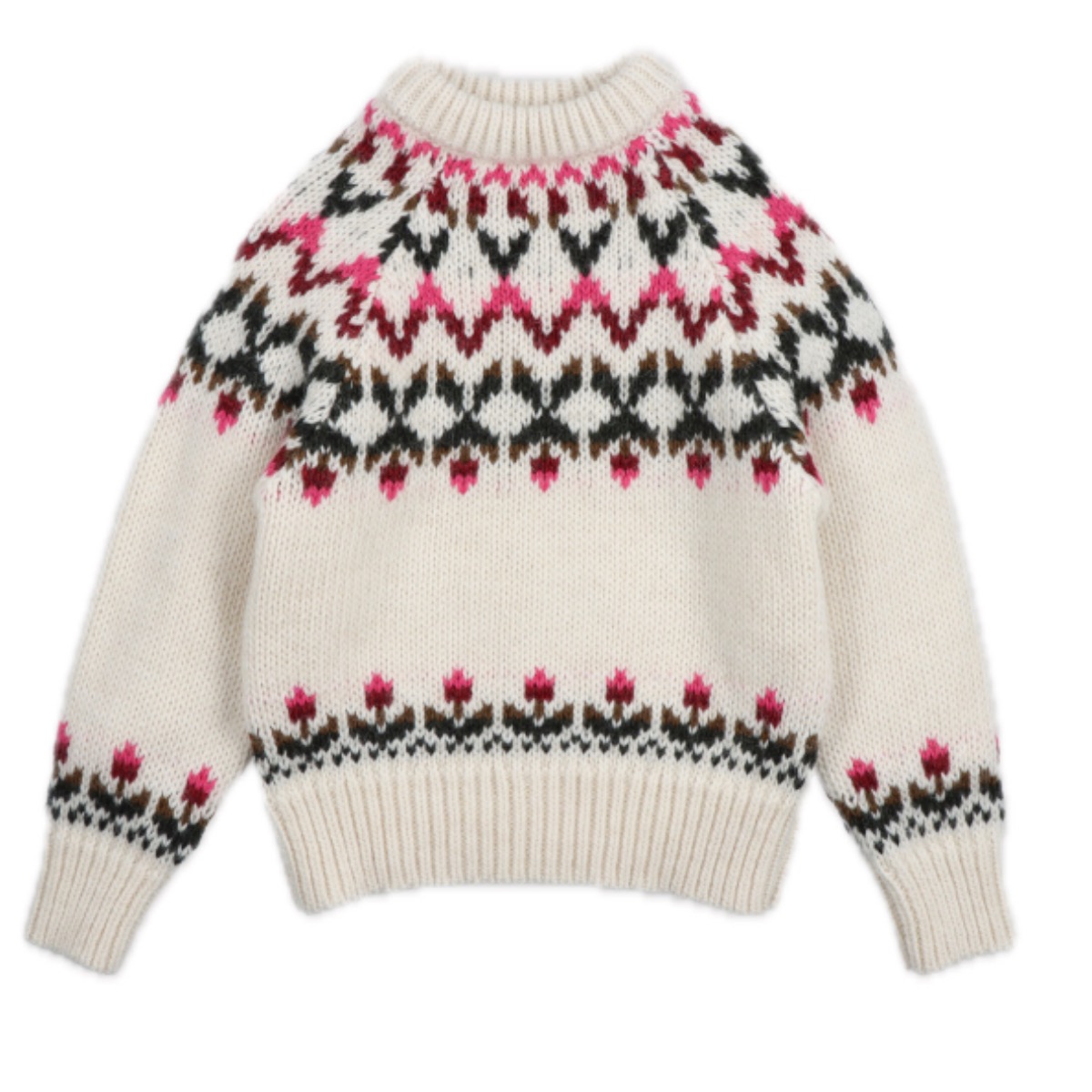 Norweger Pulli in Weiß mit Grün, Pinkem Muster von TNS