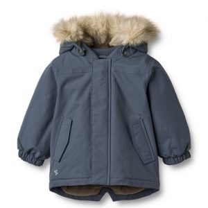 Dunkelblaue Winterjacke mit FellkragenKapuze und Reißverschluss