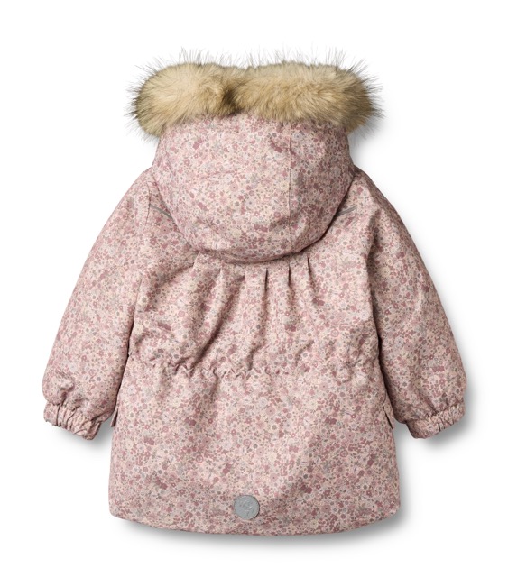 Mädchen Winterjacke mit Fellkragen in Hellrosa mit Streublumenmuster Ton in Ton