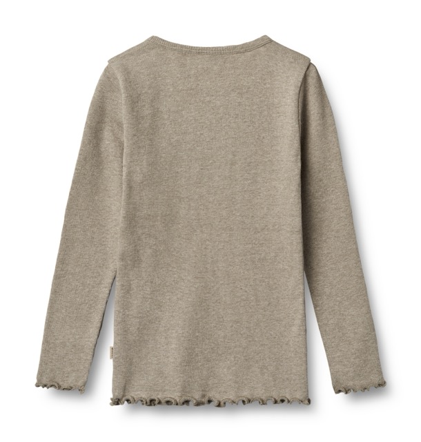 Beige Meliertes Longsleeve mit Rundhalsausschnitt und gewelltem Saum (Rückansicht)