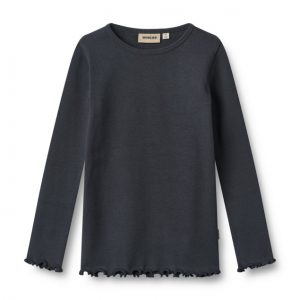 Navy Longsleeve mit Rundhalsausschnitt und gewelltem Saum von Wheat