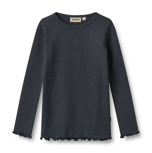 Navy Longsleeve mit Rundhalsausschnitt und gewelltem Saum von Wheat